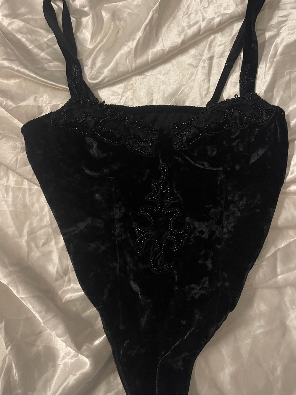 Vintage Victoria's Secret Black Velvet Beaded Bodysuit